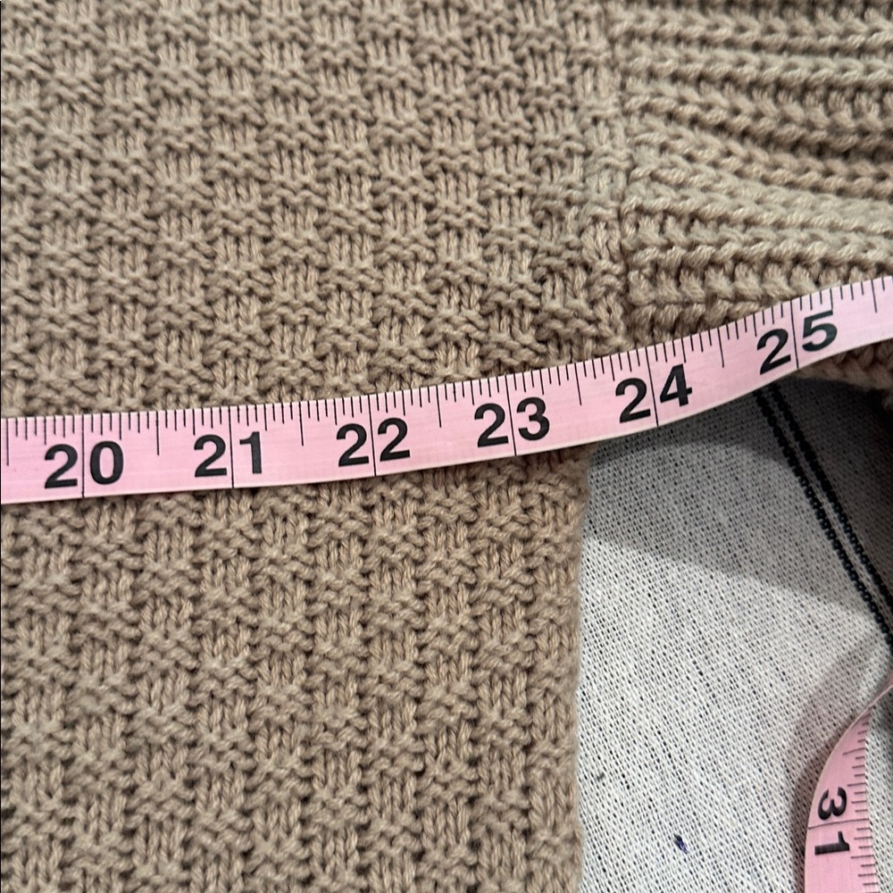 Elegant V-Neck Cable Knit Sweater in Tan - Picture 12 of 13